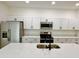 Modern kitchen with stainless steel appliances, white cabinets, and island with sink at 319 Anchovie Ct, Poinciana, FL 34759