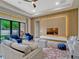Cozy living room featuring a modern media wall, comfortable seating, and sliding glass doors to the outdoor space at 8047 Chilton Dr, Orlando, FL 32836