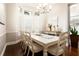 Dining area featuring white chairs, table, bench, chandelier, and bright bay windows at 8704 Ingleton Ct, Orlando, FL 32836
