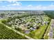 Expansive aerial view of a well-planned residential community with lush green spaces and tree-lined streets under a blue sky at 142 Stonegate Pass, Davenport, FL 33897