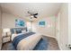 A virtually staged bedroom showcases wood-style floors, blue bedding, and neutral walls at 420 Forestway Cir # 306, Altamonte Springs, FL 32701