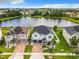 Stunning aerial view of a two-story home with an inviting pool and picturesque pond backdrop at 4993 Southlawn Ave, Orlando, FL 32811