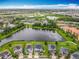 Aerial view of a lakefront community featuring single-Gathering homes and lush green landscapes at 4993 Southlawn Ave, Orlando, FL 32811