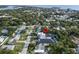 Aerial view showcasing the home's location in a quiet neighborhood near the ocean, restaurants, and local businesses at 507 S Pine St, New Smyrna Beach, FL 32169