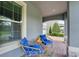 Charming front porch with blue cushioned seating and view of landscaped yard, a perfect welcome at 9422 Jaywood Rd, Winter Garden, FL 34787