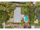 Aerial view of a cozy home with lush greenery, a shimmering pool, and a defined property line at 310 E Gulley Ave, Oakland, FL 34760
