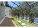 Screened lanai with a beautiful view of the water and the yard's landscaping at 8131 Vineland Oaks Blvd, Orlando, FL 32835