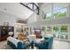 Inviting living room featuring a high ceiling, wet bar, and access to the pool and outdoor space at 9743 Chestnut Ridge Dr, Windermere, FL 34786
