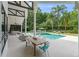 Outdoor living space with covered patio overlooking a refreshing pool and landscaped backyard at 9743 Chestnut Ridge Dr, Windermere, FL 34786