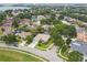 Aerial shot showcasing a well-maintained neighborhood with tree-lined streets and a lake view at 10080 Cove Lake Dr, Orlando, FL 32836
