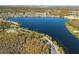 Expansive aerial view of the community showcasing the lake, surrounding neighborhood, and green spaces at 10350 Lake District Ln # S, Orlando, FL 32832