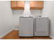 Bright laundry room features a modern washer and dryer and upper cabinets at 30926 County Road 435, Sorrento, FL 32776
