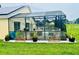 Screened in pool with an outdoor grill and a seating area, surrounded by green grass at 318 Langham Dr, Davenport, FL 33897