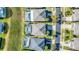 An aerial shot of a residential neighborhood showing neat rows of houses with backyard pools and well-manicured lawns at 8622 La Isla Dr, Kissimmee, FL 34747