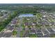 Aerial view of the community showcasing the neighborhood layout, homes, and a picturesque pond at 10078 Hampshire Oaks Dr, Orlando, FL 32825
