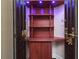 Custom, built-in, dark wood shelves with down lighting inside of home at 140 Seville Chase Dr, Winter Springs, FL 32708