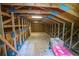 Unfinished attic space featuring exposed beams and plywood flooring, perfect for storage or conversion at 1550 Kevin Ln, Deland, FL 32724