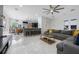Open-concept living room and kitchen with bar seating, modern appliances, and a large sectional sofa at 9062 Dancy Tree Ct, Orlando, FL 32836