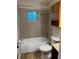 Bathroom featuring a tub with shower, a toilet, and a vanity with a sink and cabinet at 1335 Cr 442, Lake Panasoffkee, FL 33538