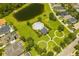 Stunning aerial view showcasing a large swimming pool, park, and pond in a beautifully landscaped community at 2246 Florida Soapberry Blvd, Orlando, FL 32828