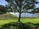Beautiful backyard featuring lush green grass, a mature tree, and serene water views beyond the fence at 2258 Rickover Pl, Winter Garden, FL 34787