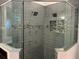 Luxury shower with dual showerheads, glass door, and decorative accent tiles at 2258 Rickover Pl, Winter Garden, FL 34787