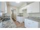 Close-up of a kitchen featuring granite counters, white cabinets, and stainless steel sink at 26 Channing Ave, Orlando, FL 32811