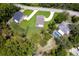 Aerial view of the property highlighting the house, pool, and surrounding greenery at 300 Mitnik Dr, Deltona, FL 32738