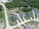 An aerial view shows modern single-Gathering homes on spacious lots with long driveways and mature trees surrounding them at 527 Rio Grande Dr, Poinciana, FL 34759