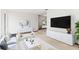 Bright living room with white furniture, a modern design, and a mounted flat screen television at 8988 Angelica Dr, Orlando, FL 32836