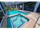 Backyard with a screened-in pool and hot tub, perfect for outdoor entertaining and relaxation at 9014 Stinger Dr, Davenport, FL 33896