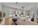 Bright and airy living room furnished with stylish white sofas with easy access to the outdoor pool at 1850 Shawnee Trl, Maitland, FL 32751