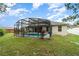 A spacious backyard showcasing a screened-in pool with lush landscaping at 2063 Killinger St, Deltona, FL 32738