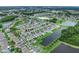 A picturesque aerial view of a community featuring homes, landscaping, and a pond at 2620 Waterline St, Kissimmee, FL 34743