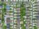 Aerial view of a neighborhood featuring sidewalks, street parking, lawns, and home styles at 2620 Waterline St, Kissimmee, FL 34743