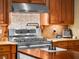 Gourmet kitchen features a high-end gas range, custom cabinetry, and stylish backsplash at 2750 Lee Shore Loop, Orlando, FL 32820