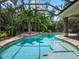 Large, screened-in pool with a sun shelf is surrounded by lush landscaping offering a private backyard oasis at 2750 Lee Shore Loop, Orlando, FL 32820