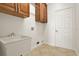 Laundry room with utility sink, overhead cabinets and door to the house at 289 Laurenburg Ln, Ocoee, FL 34761