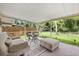 Enjoy the outdoors on this screened patio with a comfortable seating area overlooking the backyard at 4110 Boca Woods Dr, Orlando, FL 32826