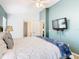 Bright bedroom featuring a ceiling fan, mounted television, and ensuite bathroom access at 512 Viola Dr, Davenport, FL 33837