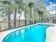 Screened-in pool with a connected jacuzzi and a view of palm trees, and lounge chairs near the water at 512 Viola Dr, Davenport, FL 33837