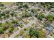 Bird's-eye view of a residential neighborhood showcasing a variety of homes, lush greenery, and a community pool at 5812 Viking Rd, Orlando, FL 32808