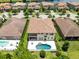 Aerial view of a home highlighting a backyard pool, patio area, and well-maintained landscaping at 8480 Adalina Pl, Orlando, FL 32827