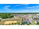 An aerial shot of the townhome shows the neighborhood and surrounding trees and green space at 9909 Alliteration Aly, Winter Garden, FL 34787