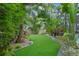 Beautiful backyard with artificial turf, lush tropical plants and view of the screen enclosed pool area at 418 Gleaming Andover Way, Longwood, FL 32779