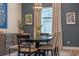 Dining room with modern chandelier, stylish furniture, and tasteful decor on blue accent wall at 418 Gleaming Andover Way, Longwood, FL 32779