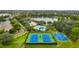 Community amenities, including tennis and basketball courts, next to swimming pool and clubhouse along a lake at 5063 Carillon Ln, Windermere, FL 34786