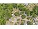 Aerial view of a neighborhood with tree-lined streets showcasing the home's location at 881 Cedar Cir, Tavares, FL 32778