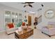 Comfortable living room with a staircase, large windows, modern decor, and a cozy seating arrangement at 888 Wakulla Ln, Winter Springs, FL 32708
