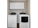 Laundry room with full-size washer and dryer, wood flooring and above-washer storage at 139 Andrews Rd, Sanford, FL 32773